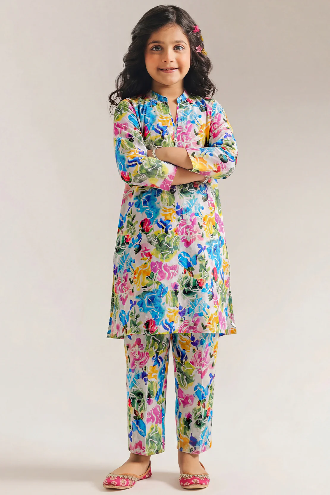 Printed Strip Lawn Stitched 2 Piece (Shirt/Trouser) For Kids - Image 2