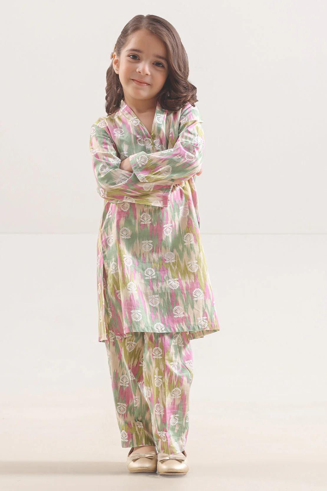 Printed Strip Lawn Stitched 2 Piece (Shirt/Trouser) For Kids