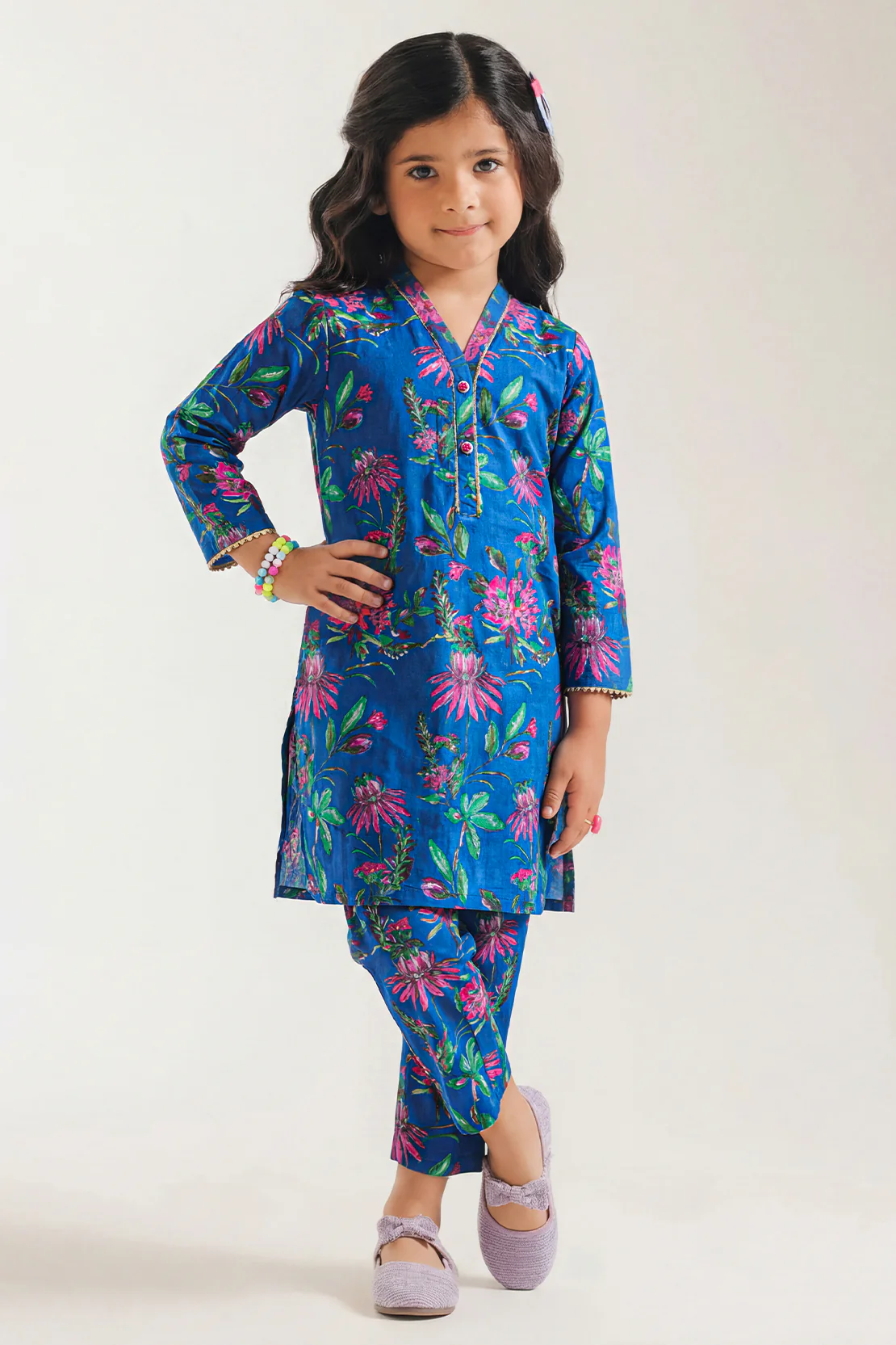 Printed Strip Lawn Stitched 2 Piece (Shirt/Trouser) For Kids - Image 2