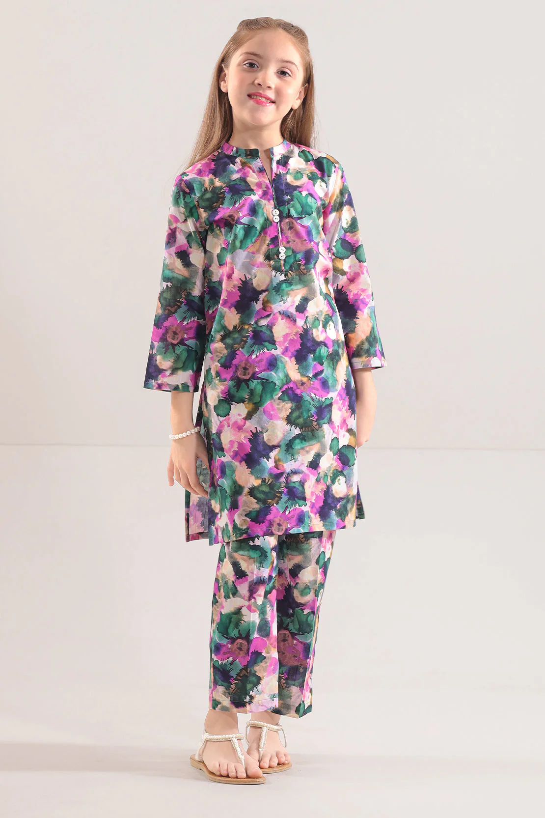 Printed Strip Lawn Stitched 2 Piece (Shirt/Trouser)  For Kids