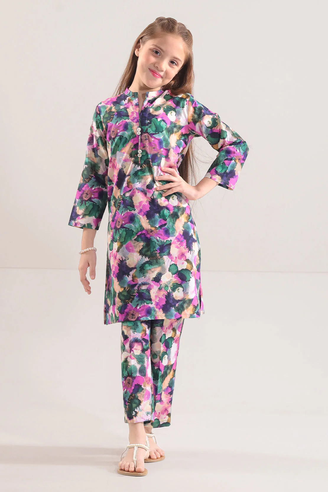 Printed Strip Lawn Stitched 2 Piece (Shirt/Trouser)  For Kids - Image 2