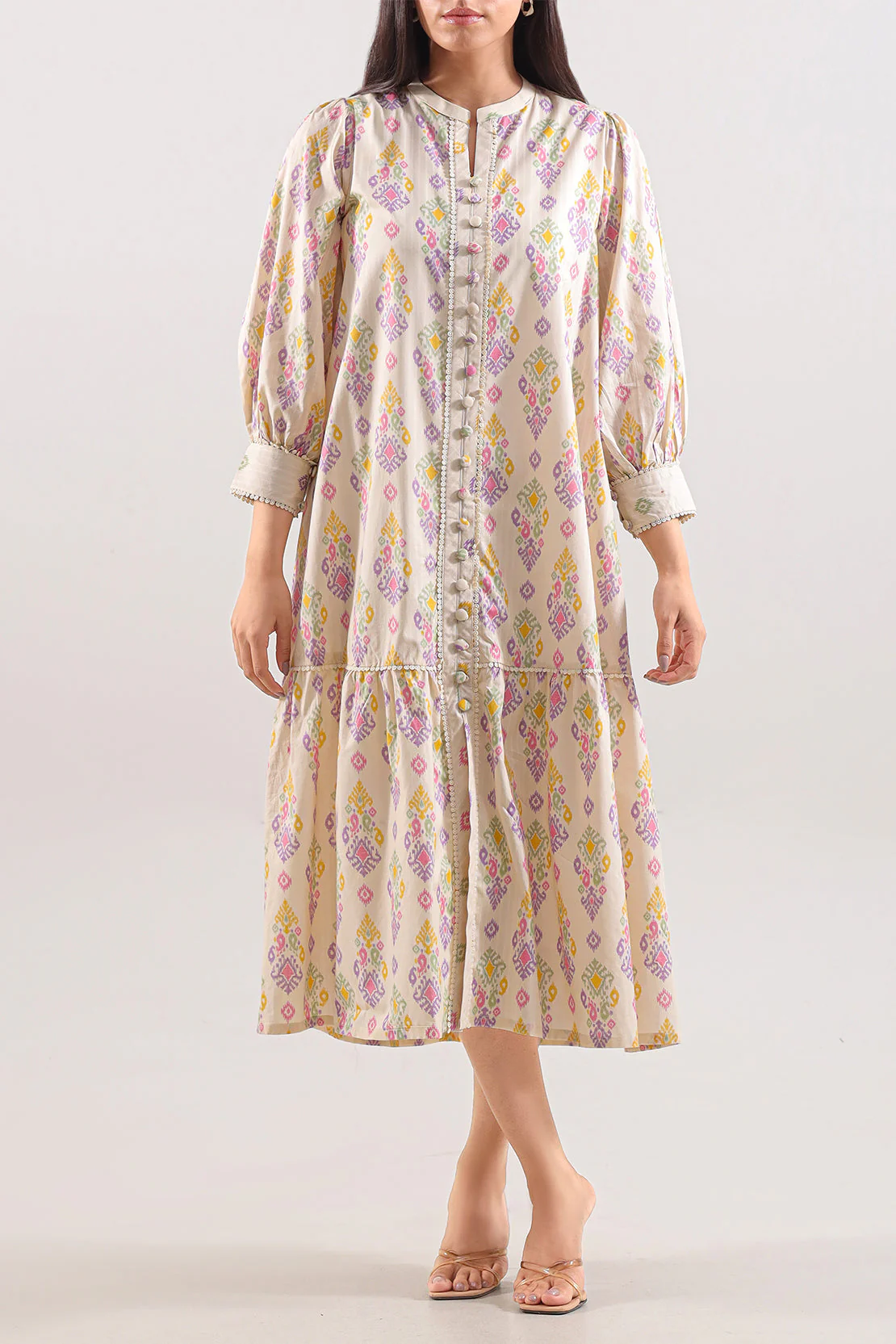 Printed Strip Lawn Stitched Dress - Image 2