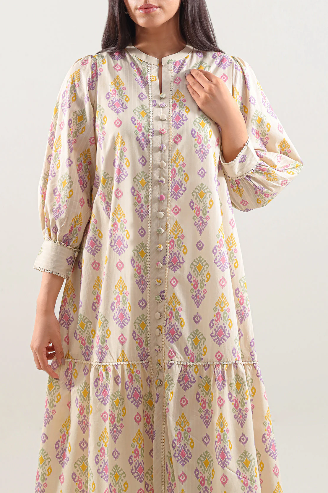 Printed Strip Lawn Stitched Dress - Image 3