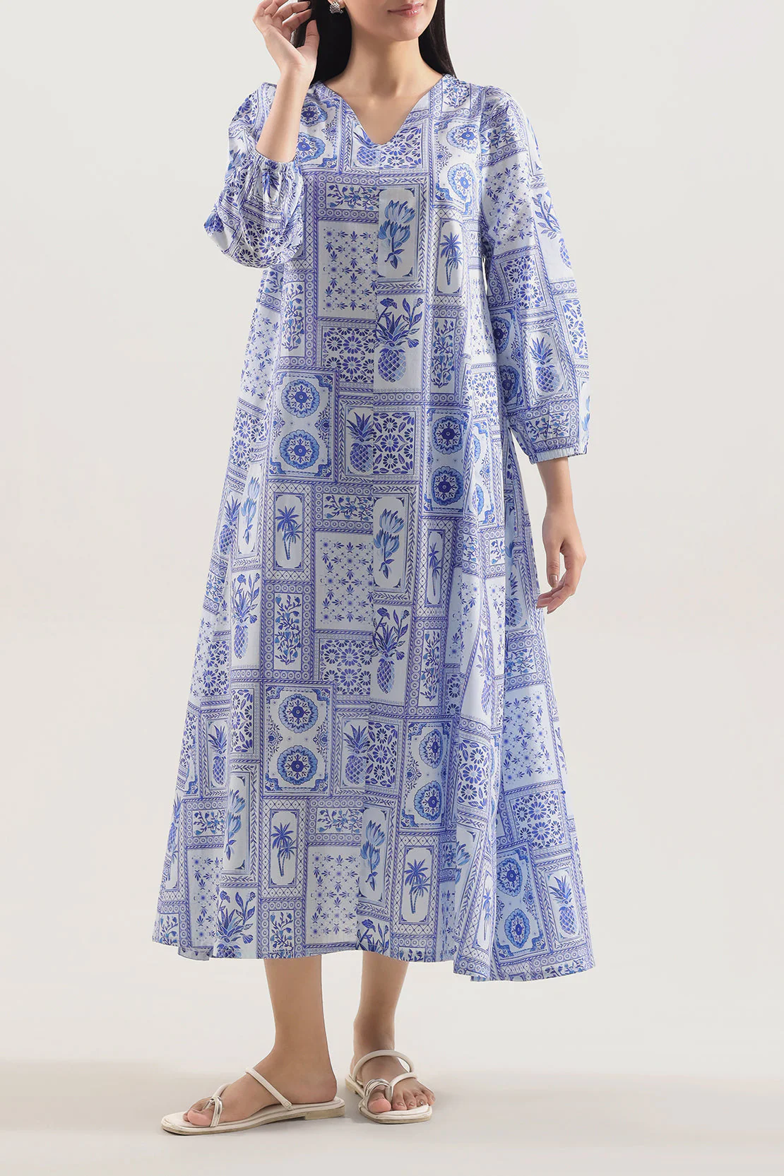 Printed Strip Lawn Stitched Dress - Image 3