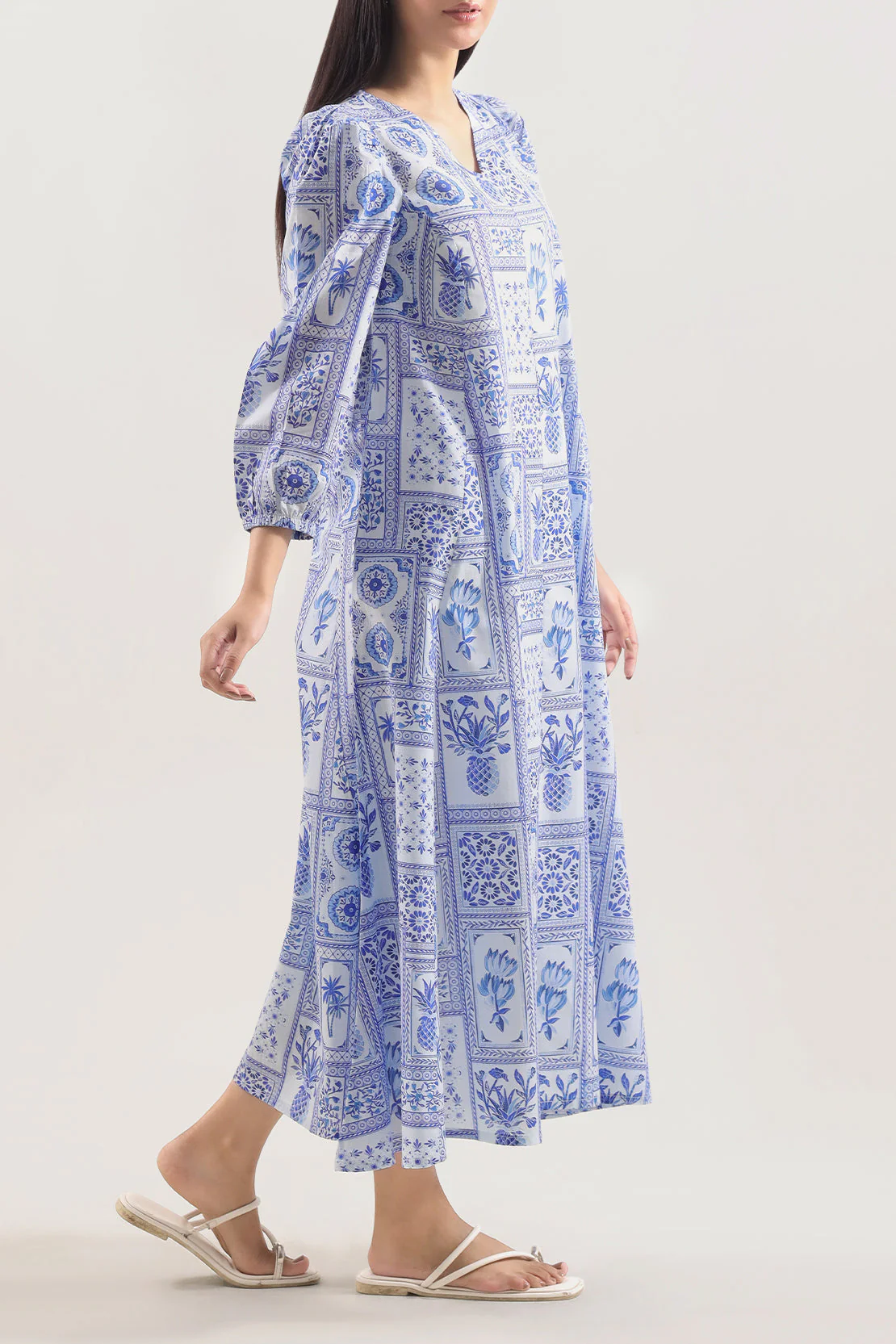Printed Strip Lawn Stitched Dress - Image 4