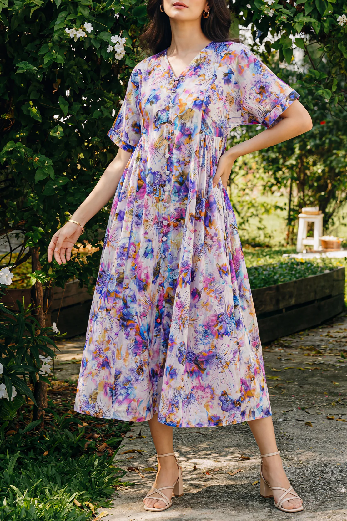Printed Strip Lawn Stitched Dress - Image 2