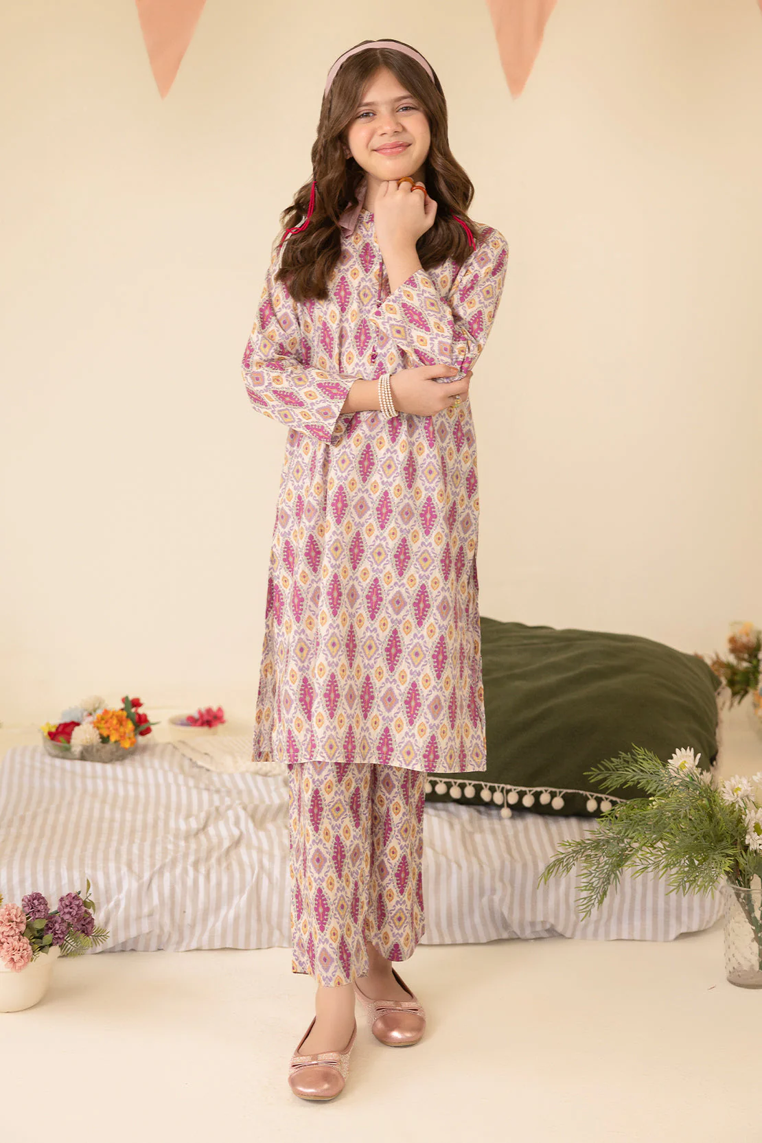 Printed Strip Lawn Stitched Shirt For Kids