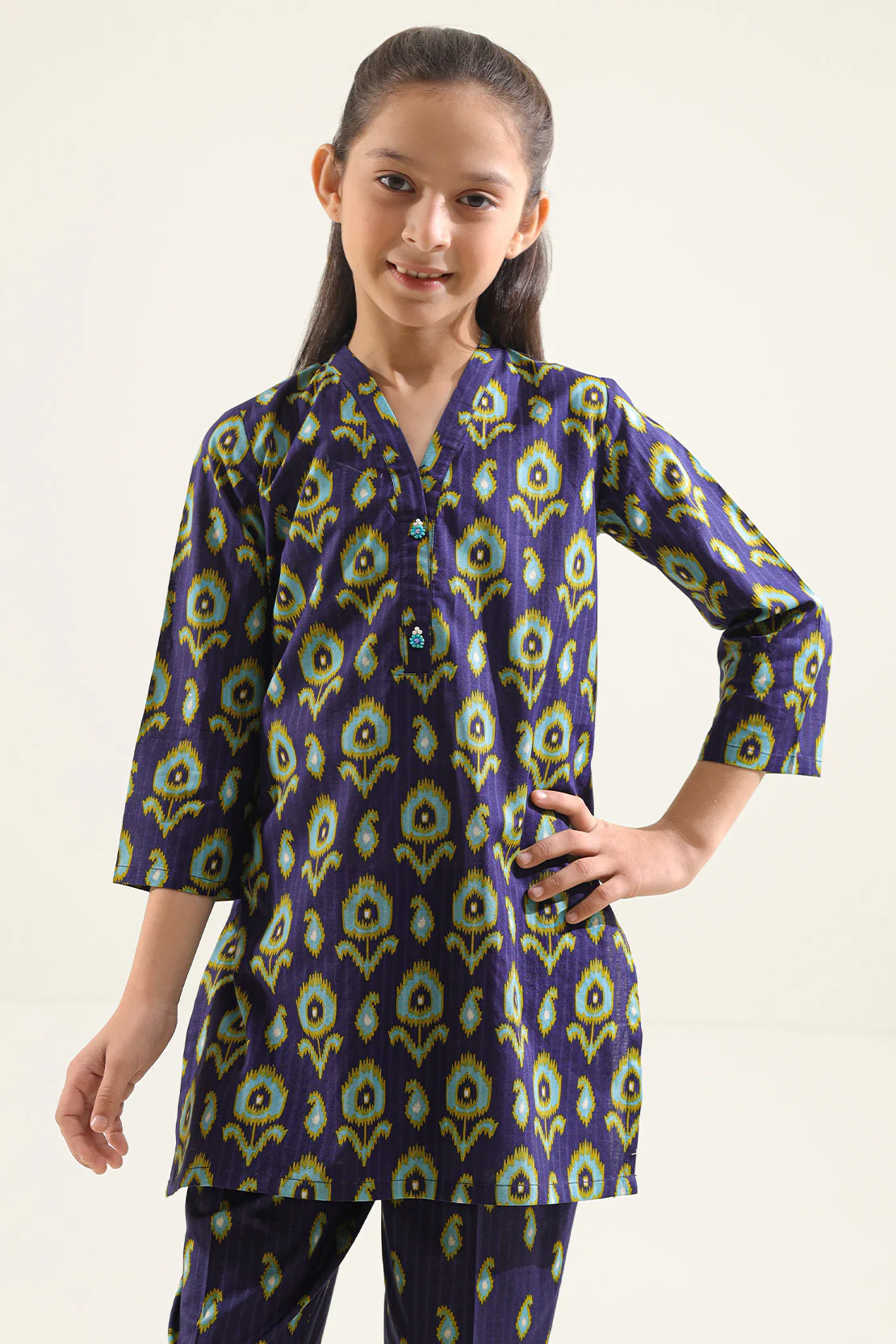 Printed Strip Lawn Stitched Shirt For Kids - Image 4