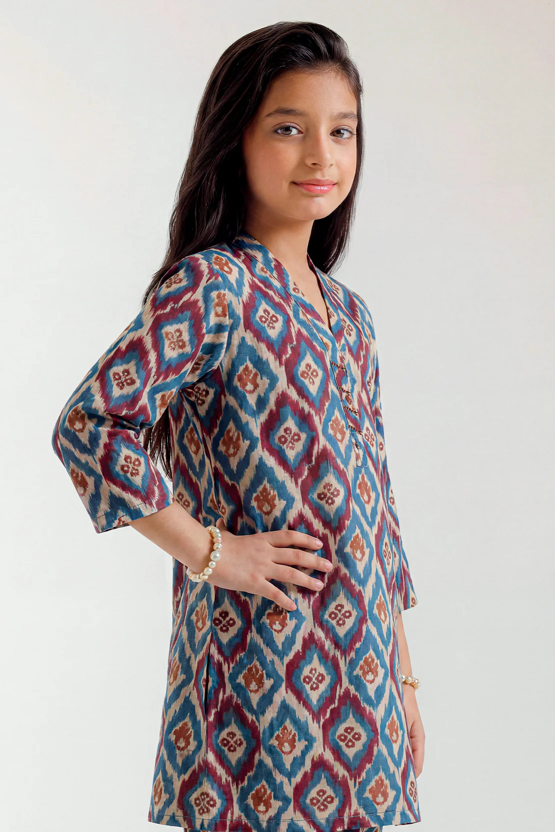 Printed Strip Lawn Stitched Shirt For Kids - Image 2