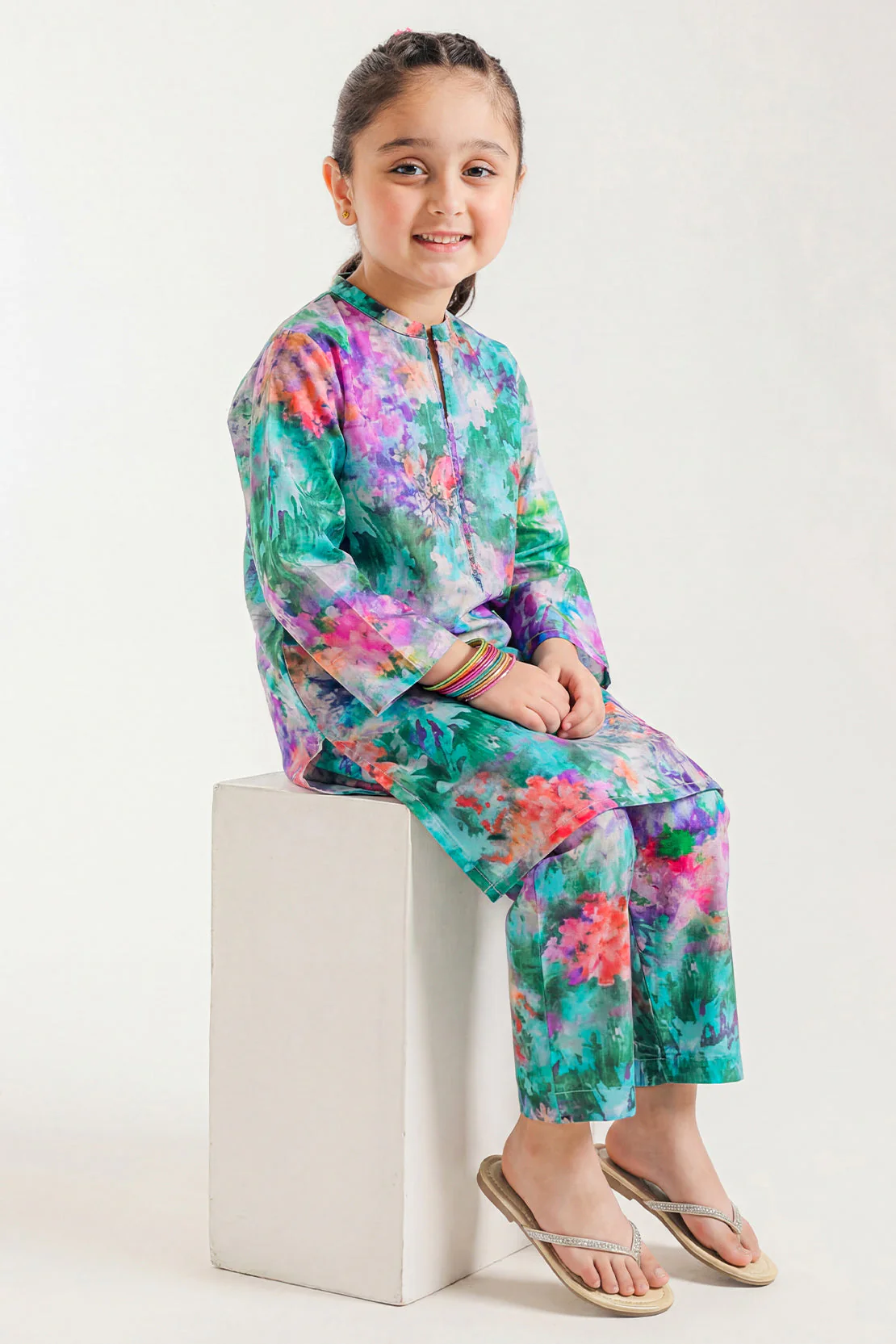 Printed Strip Lawn Stitched Shirt For Kids - Image 2