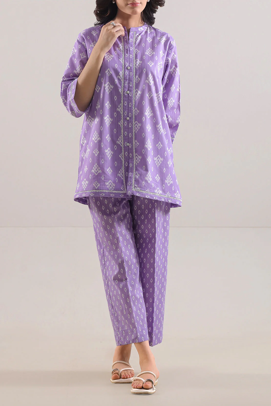 Printed Strip Lawn Stitched Shirt