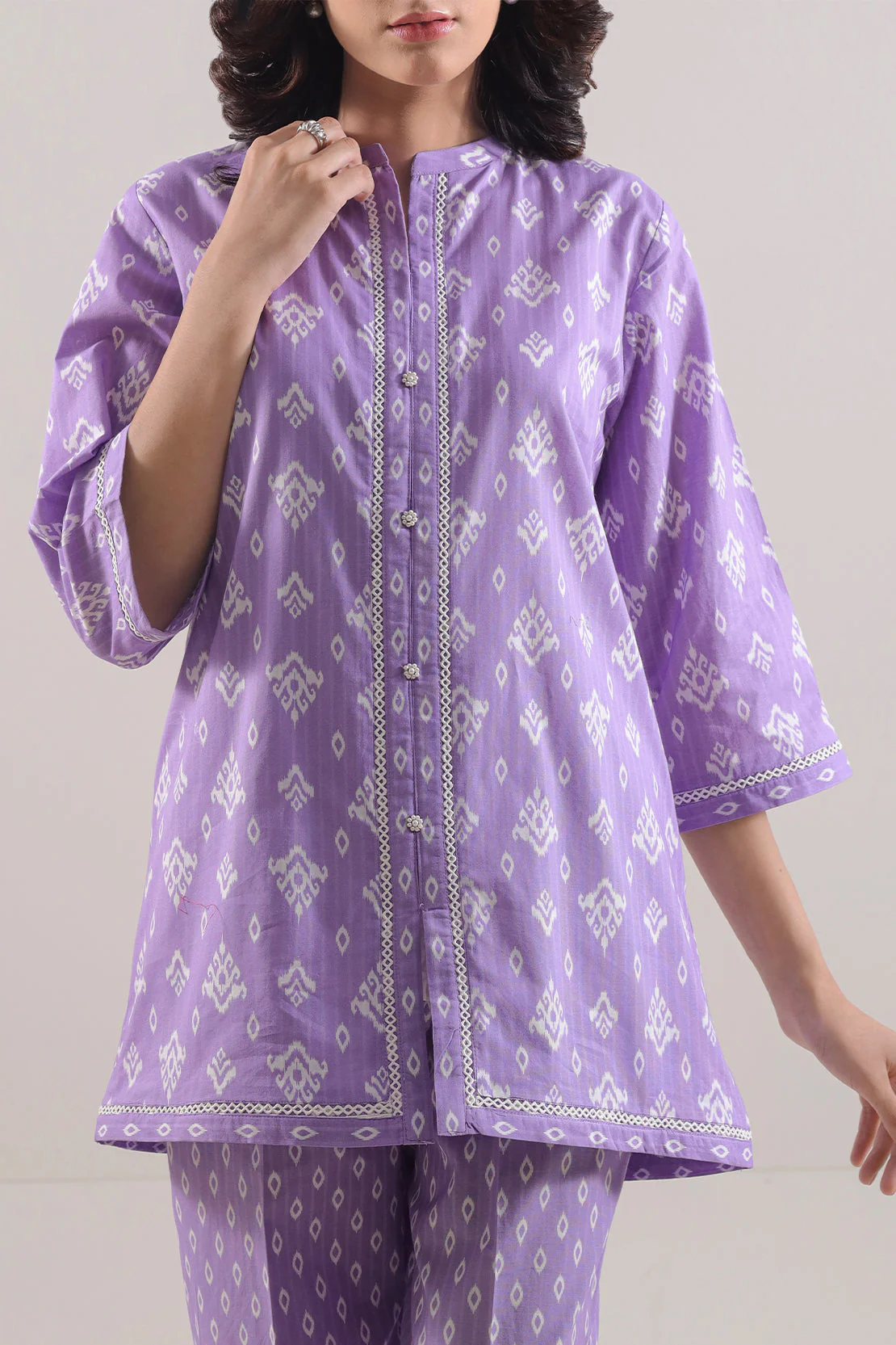 Printed Strip Lawn Stitched Shirt - Image 3
