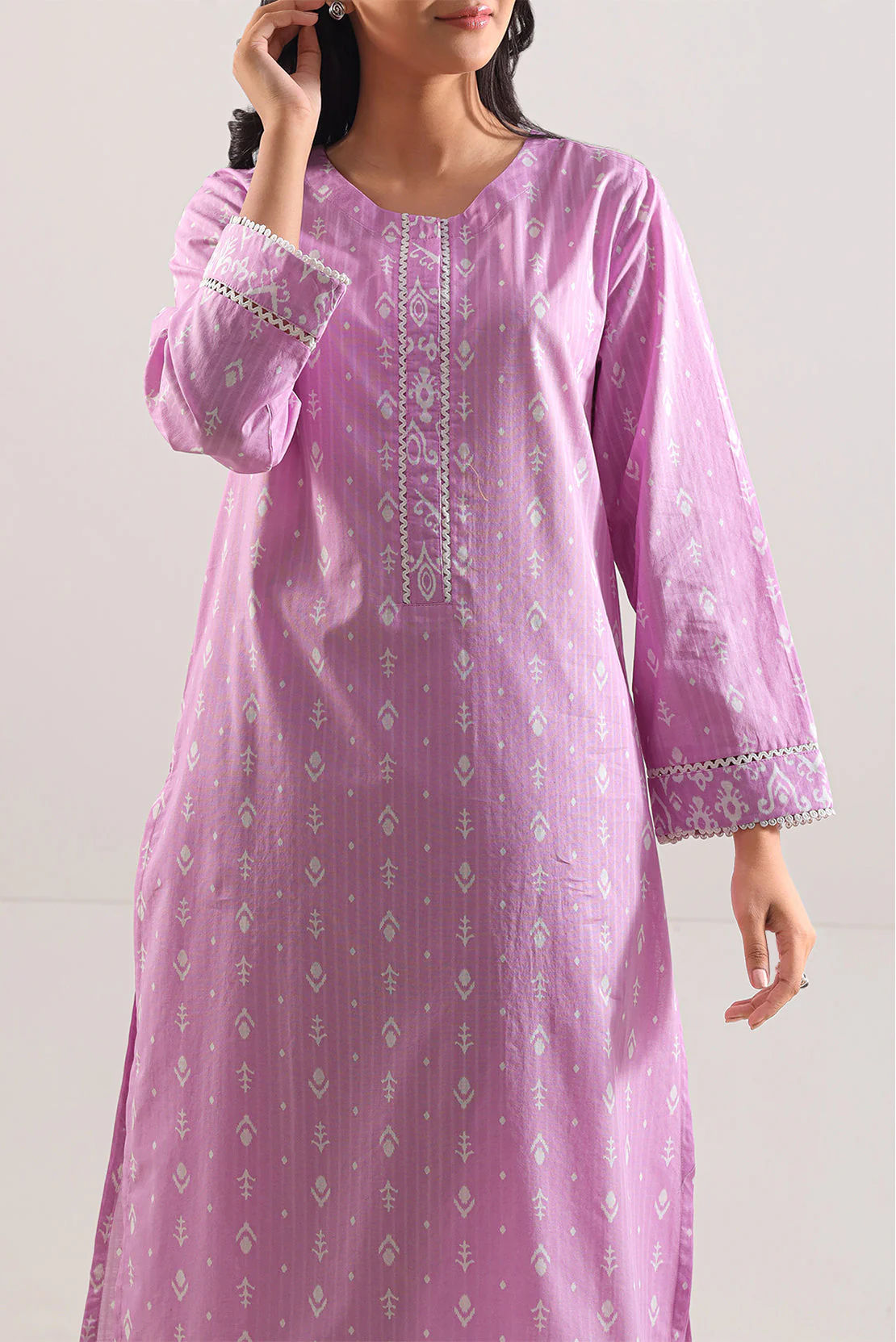 Printed Strip Lawn Stitched Shirt - Image 3