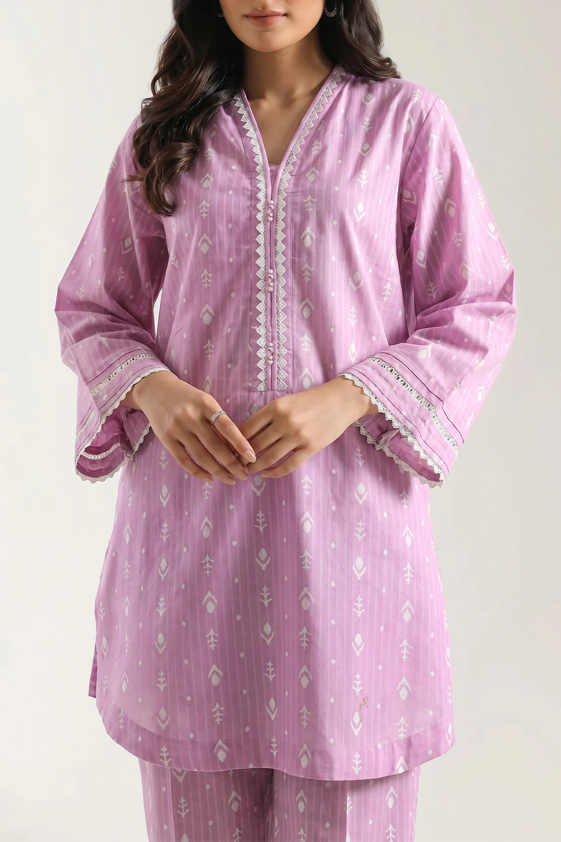 Printed Strip Lawn Stitched Shirt - Image 2
