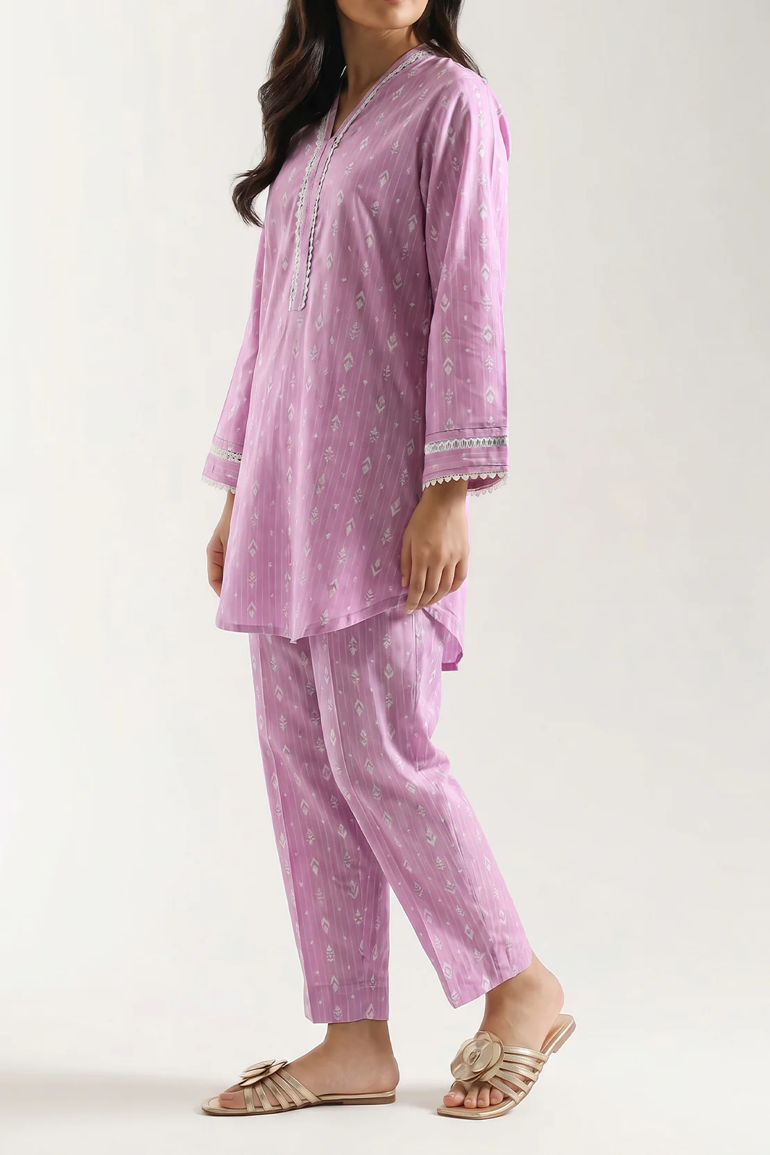 Printed Strip Lawn Stitched Shirt - Image 3