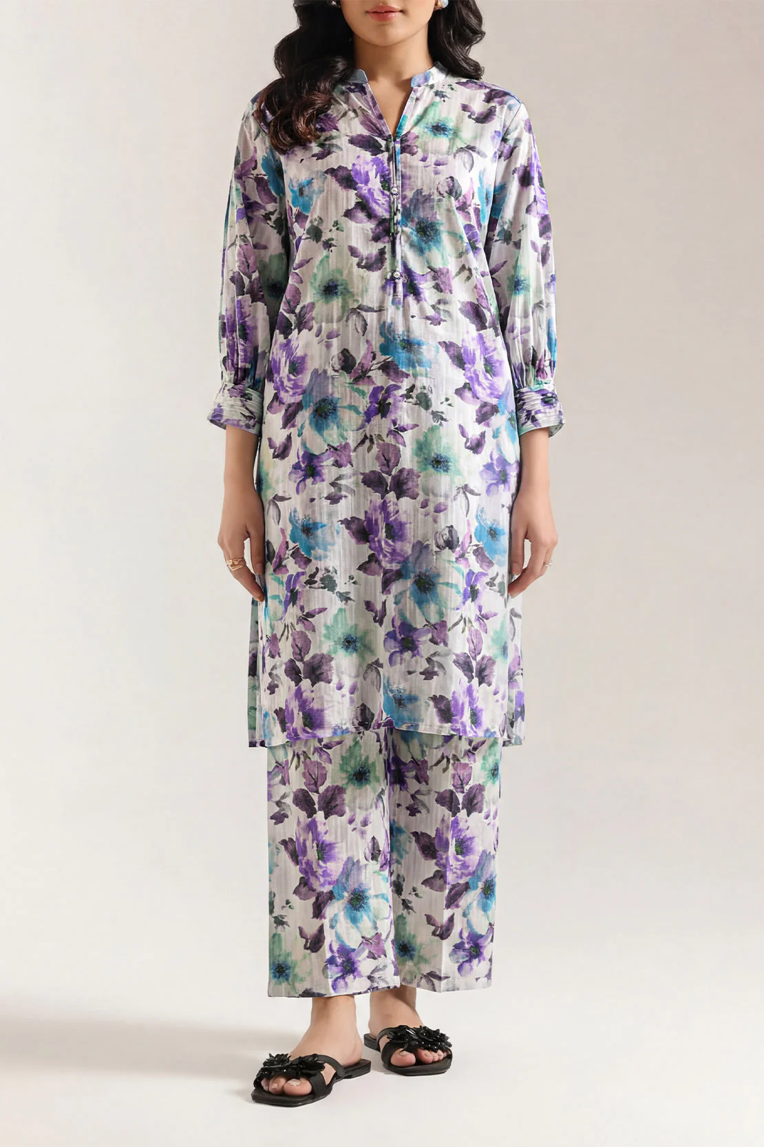 Printed Strip Lawn Stitched Shirt - Image 2