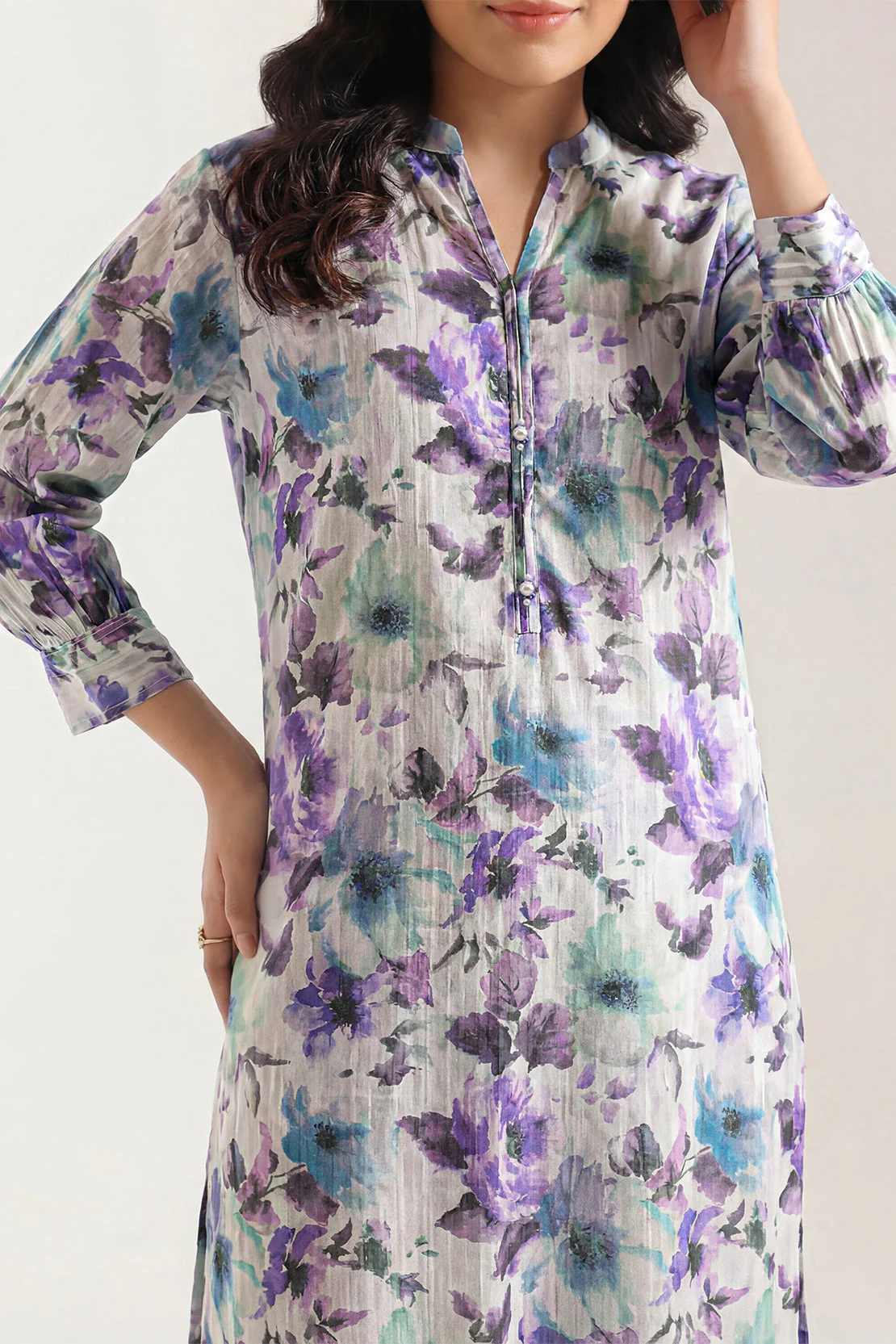 Printed Strip Lawn Stitched Shirt - Image 3