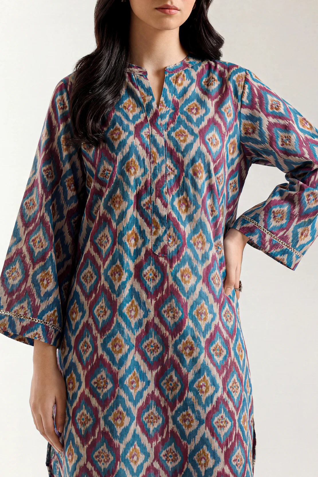 Printed Strip Lawn Stitched Shirt - Image 2