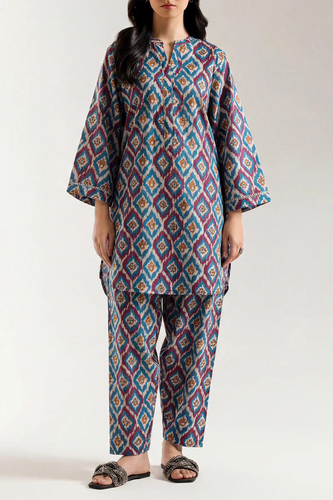 Printed Strip Lawn Stitched Shirt - Image 3