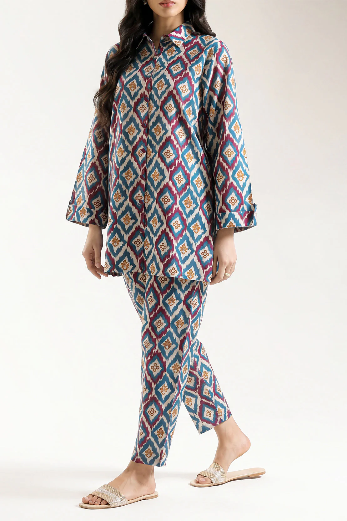 Printed Strip Lawn Stitched Shirt - Image 2
