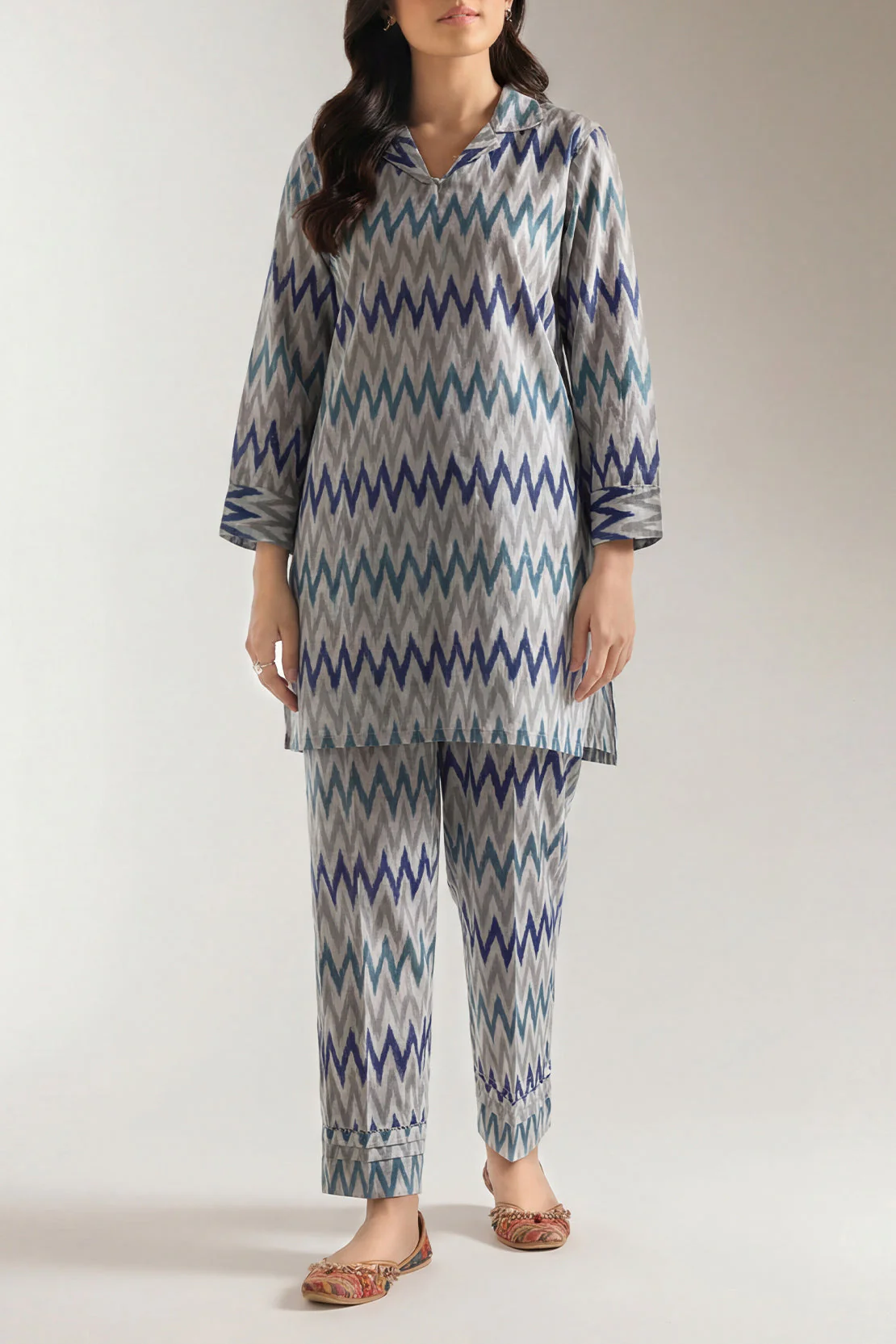 Printed Strip Lawn Stitched Shirt