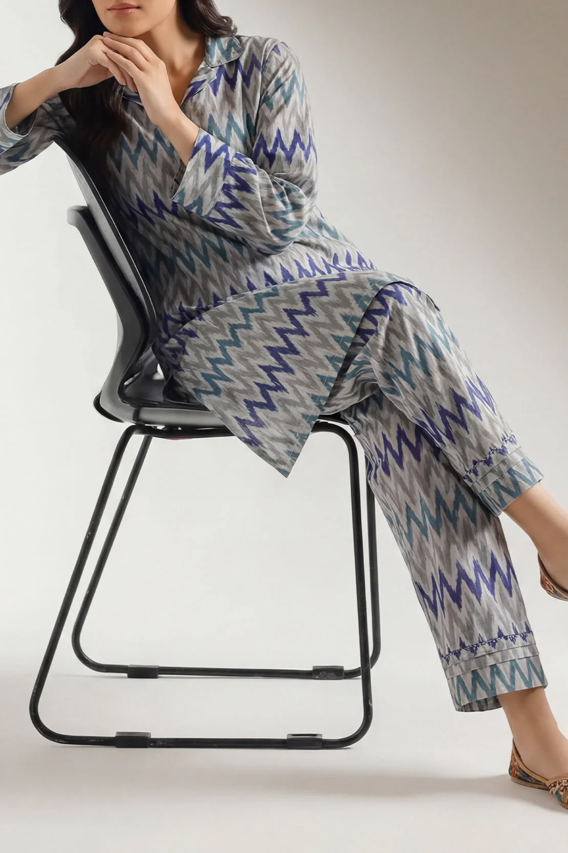 Printed Strip Lawn Stitched Shirt - Image 2