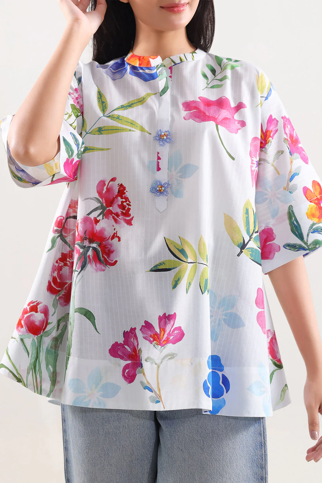 Printed Strip Lawn Stitched Shirt - Image 2