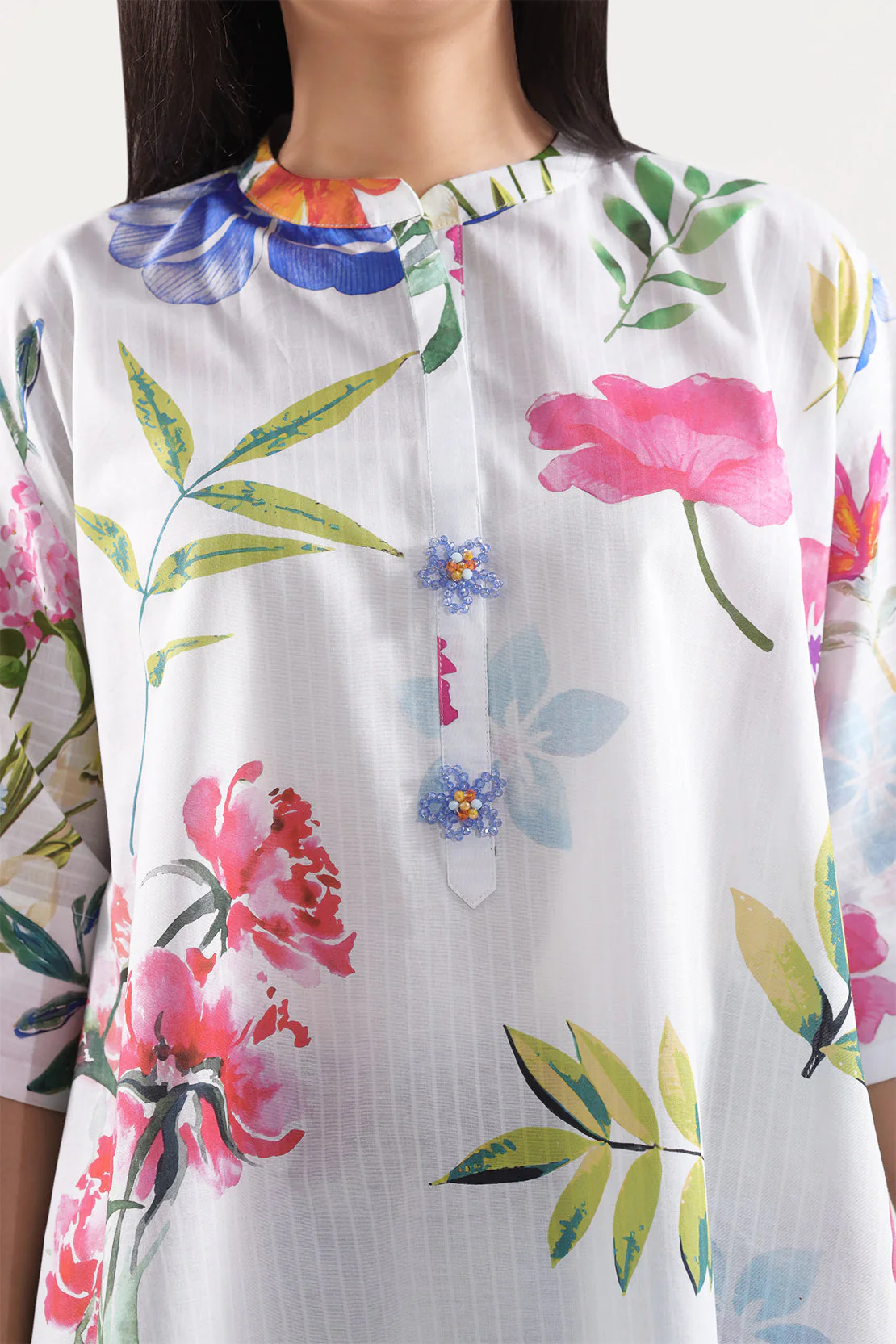Printed Strip Lawn Stitched Shirt - Image 3