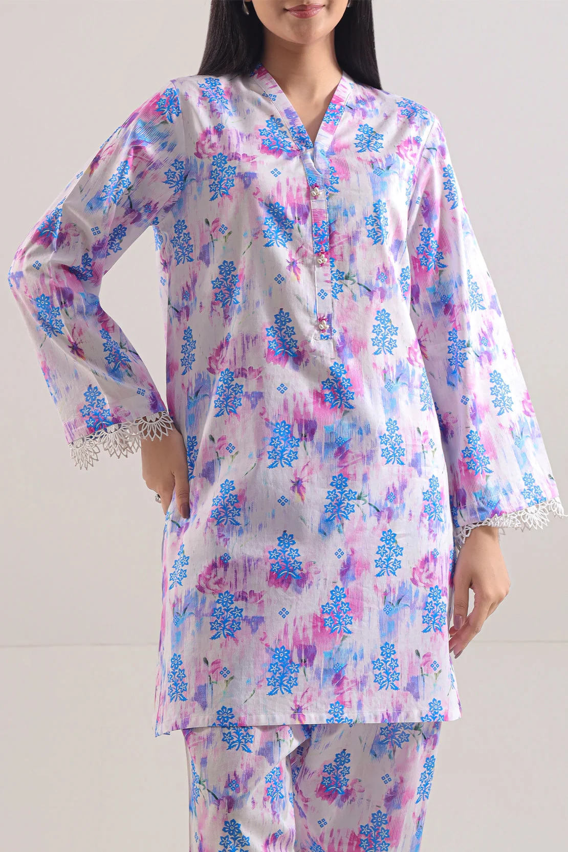 Printed Strip Lawn Stitched Shirt - Image 3