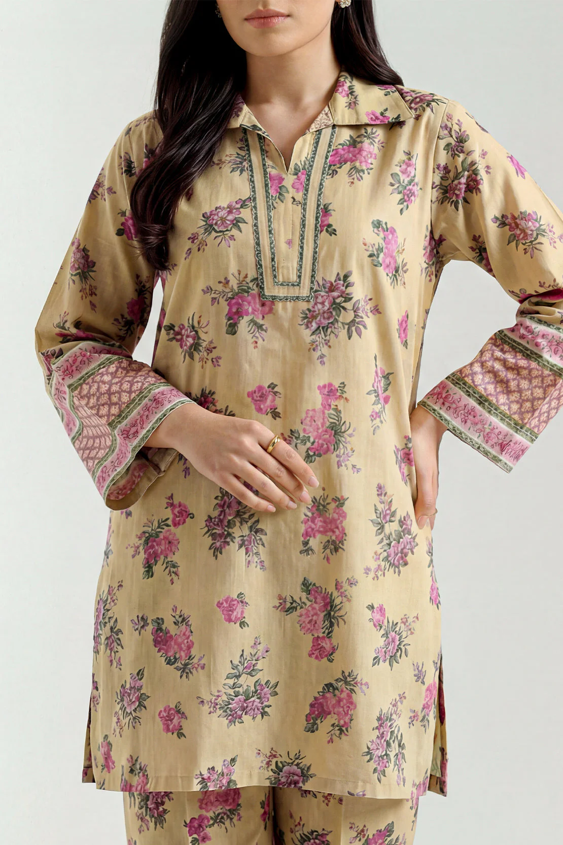 Printed Strip Lawn Stitched Shirt - Image 2