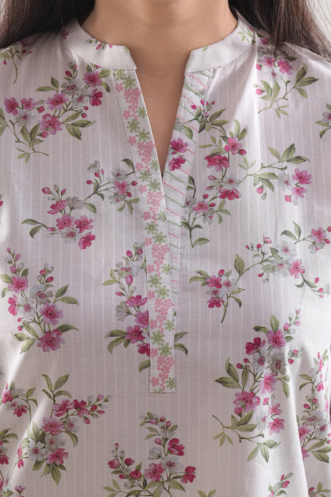 Printed Strip Lawn Stitched Shirt - Image 3