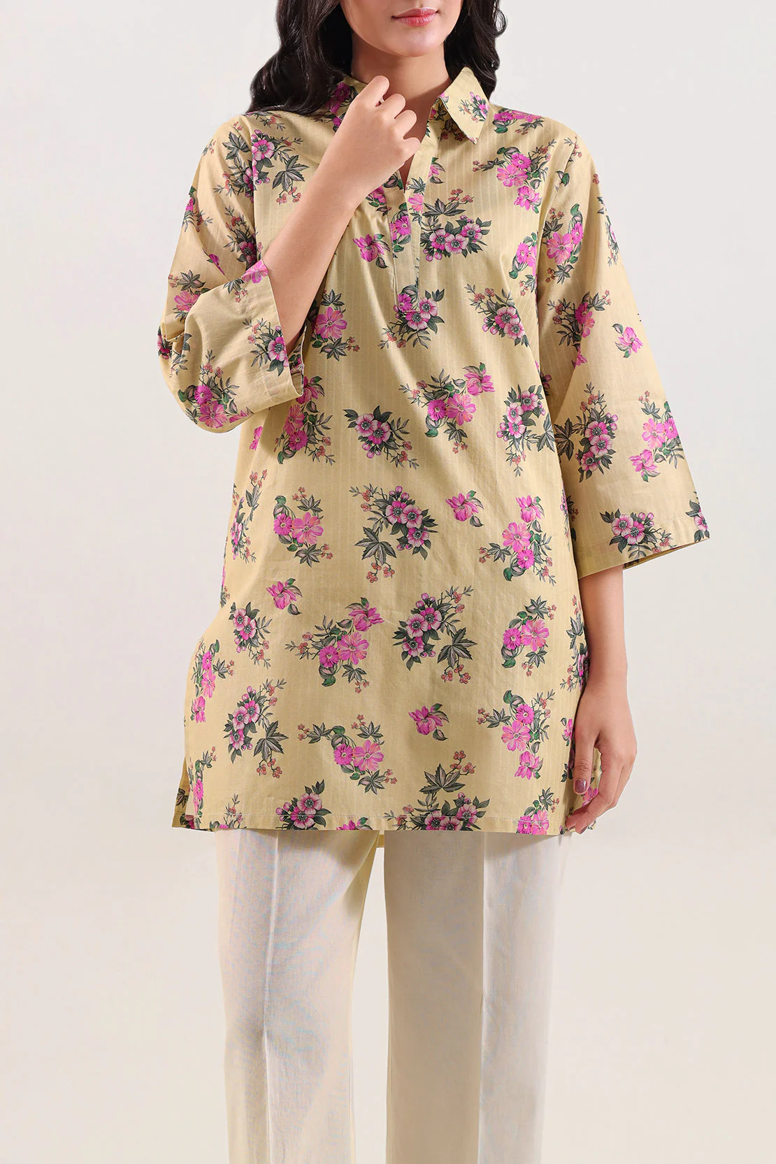 Printed Strip Lawn Stitched Shirt - Image 2