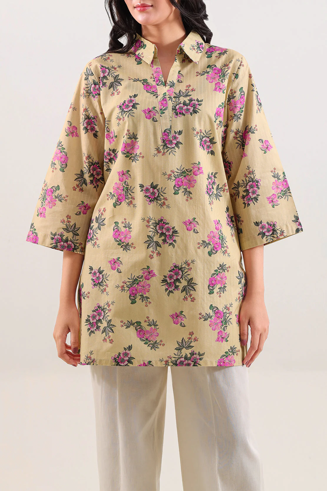 Printed Strip Lawn Stitched Shirt - Image 3