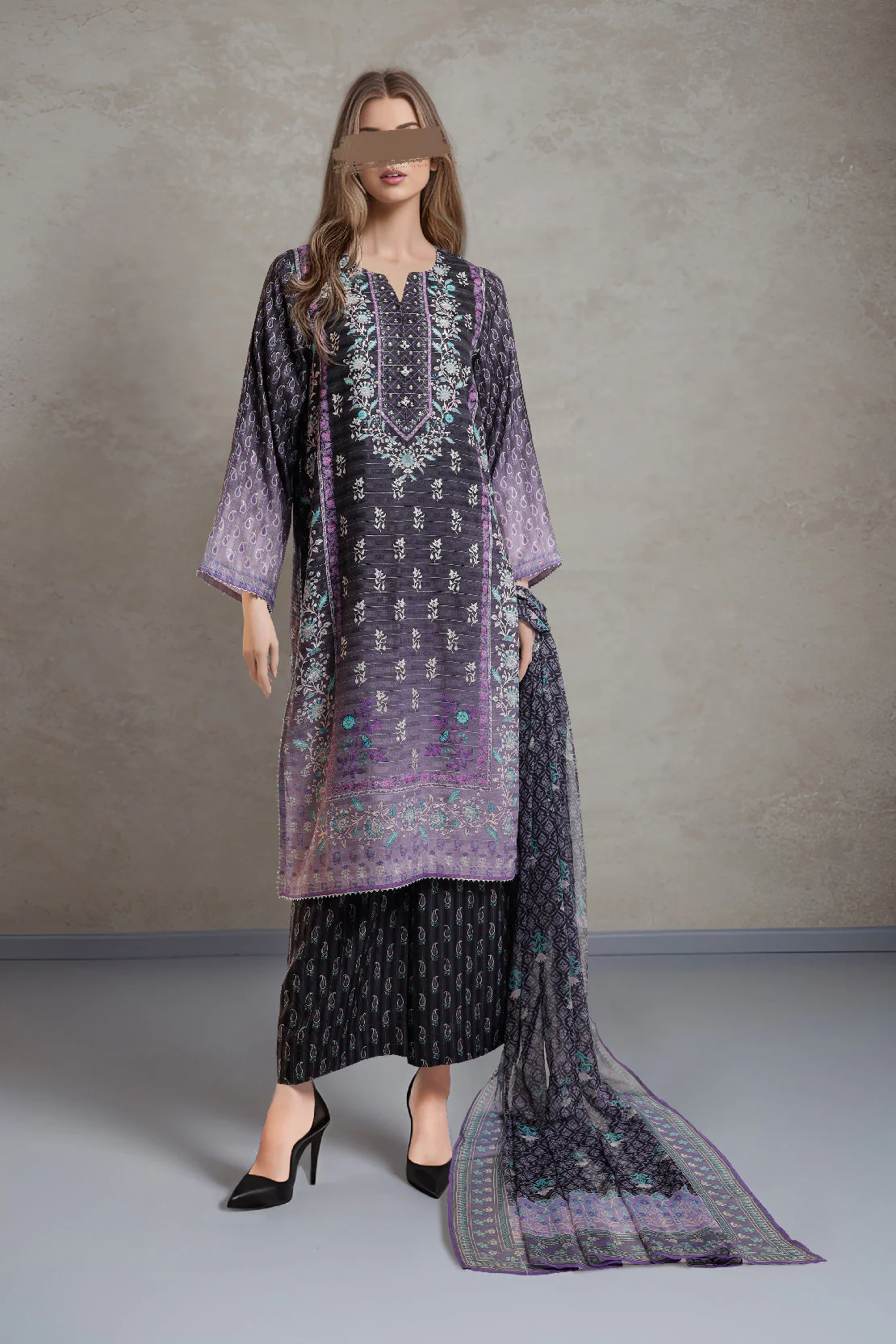 Unstitched Printed Zari Silk Touch 3 Piece With Chiffon Dupatta