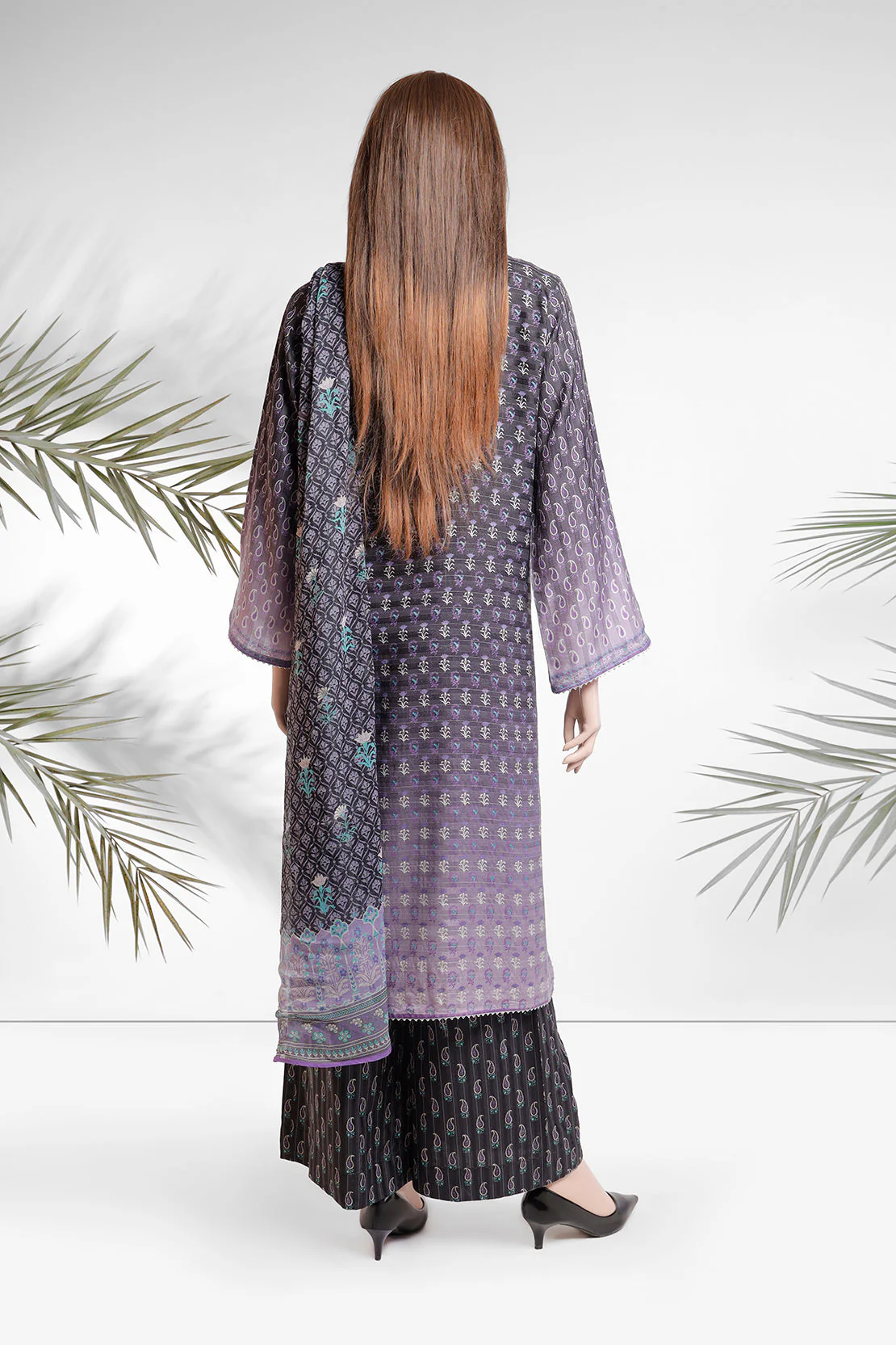 Unstitched Printed Zari Silk Touch 3 Piece With Chiffon Dupatta - Image 2