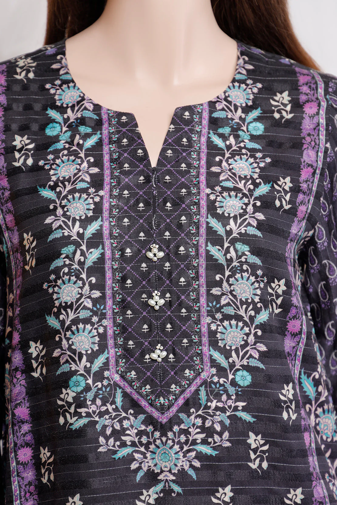 Unstitched Printed Zari Silk Touch 3 Piece With Chiffon Dupatta - Image 3