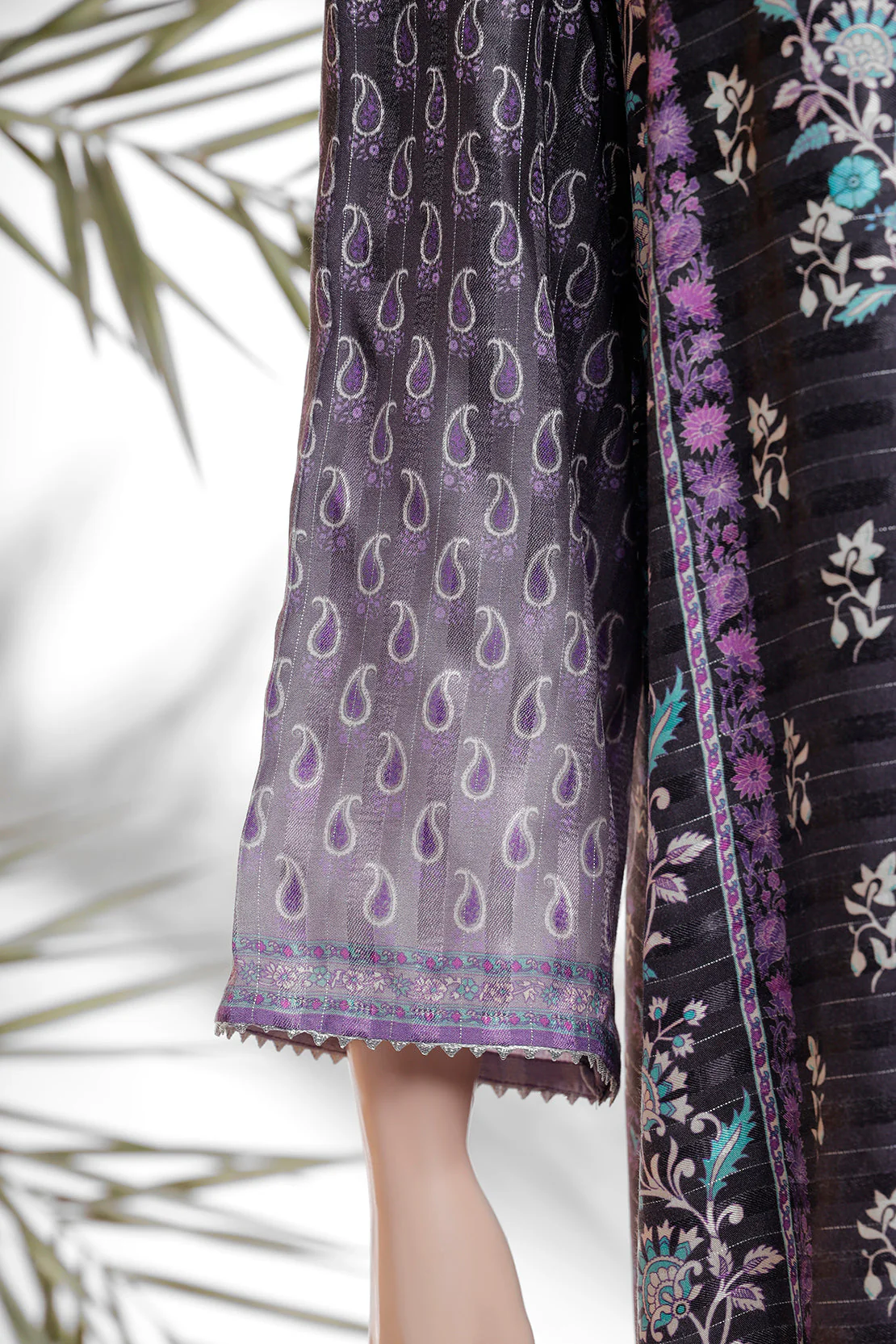 Unstitched Printed Zari Silk Touch 3 Piece With Chiffon Dupatta - Image 4