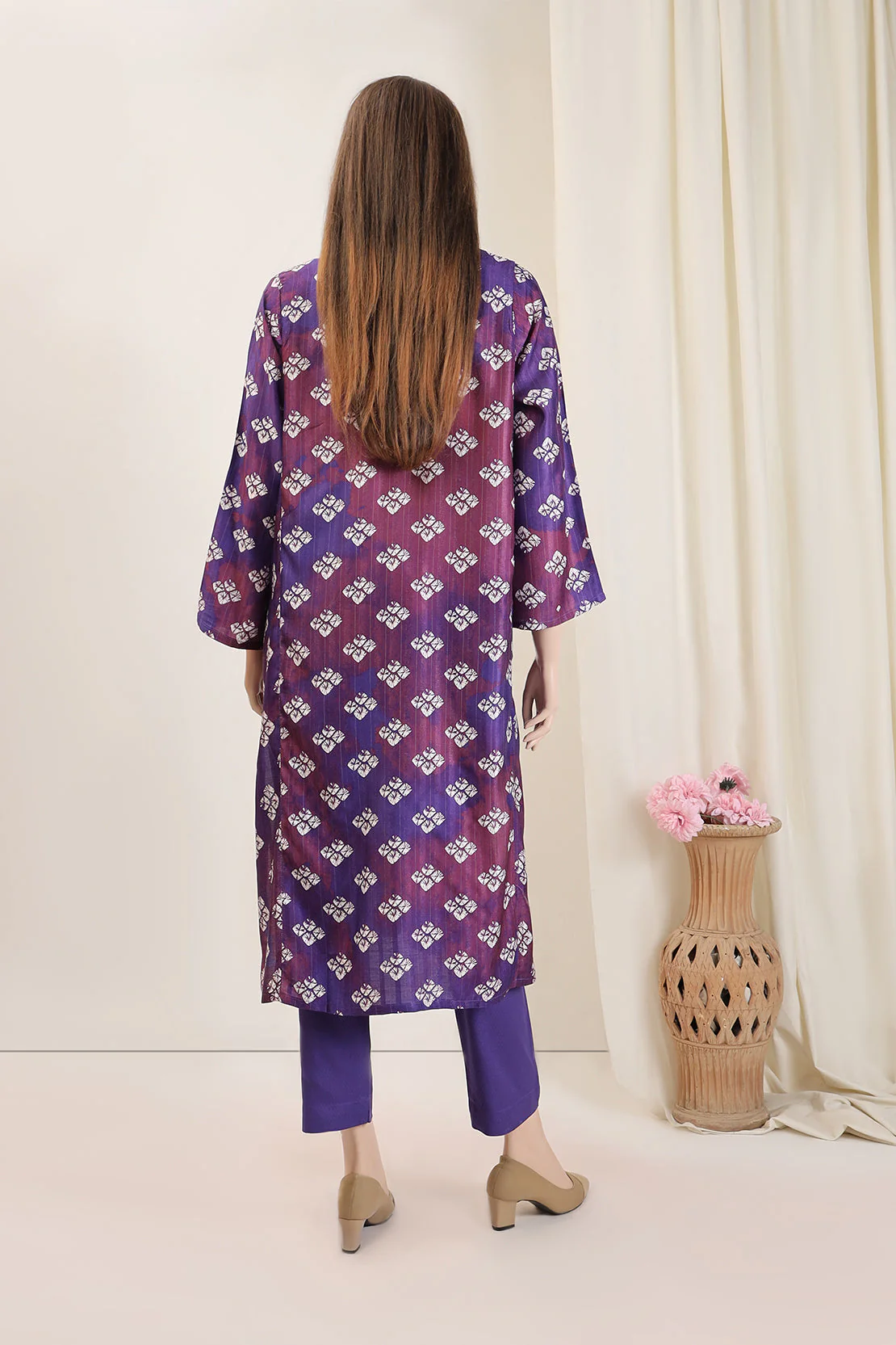 Printed Zari Silk Touch Stitched 2 Piece (Shirt/Trouser) - Image 2