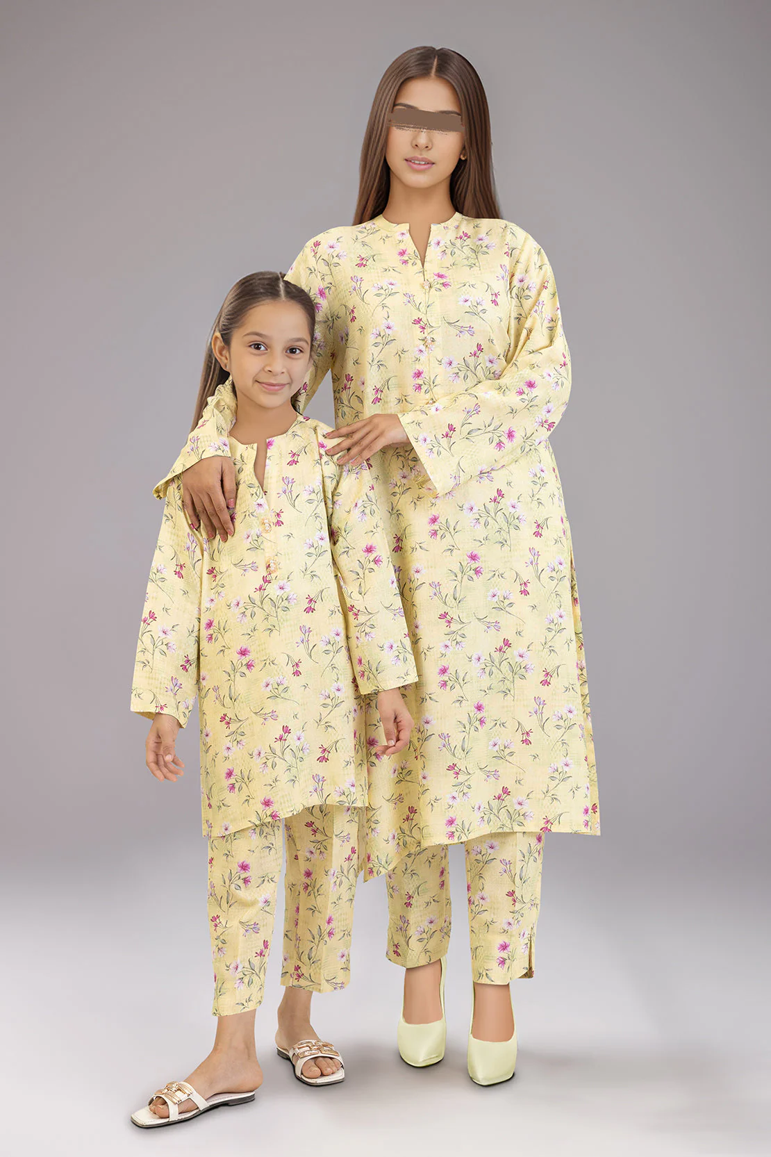 SAYA's Stitched Printed Karandi For Mom And Daughter