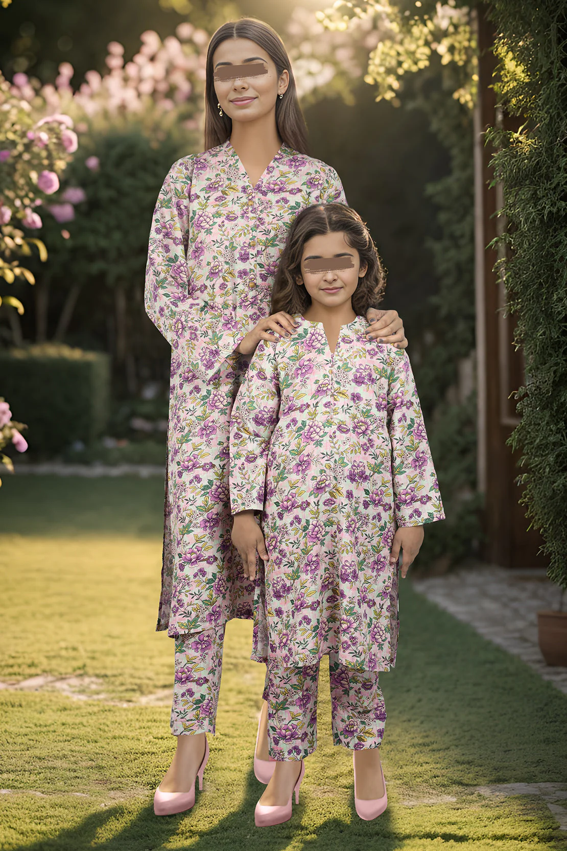 Saya'S Stitched Printed Viscose For Mom And Daughter