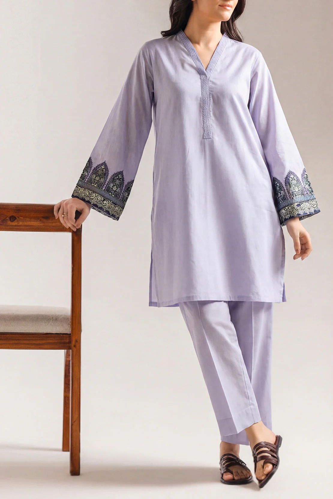 Self Jacquard Emb Stitched Shirt