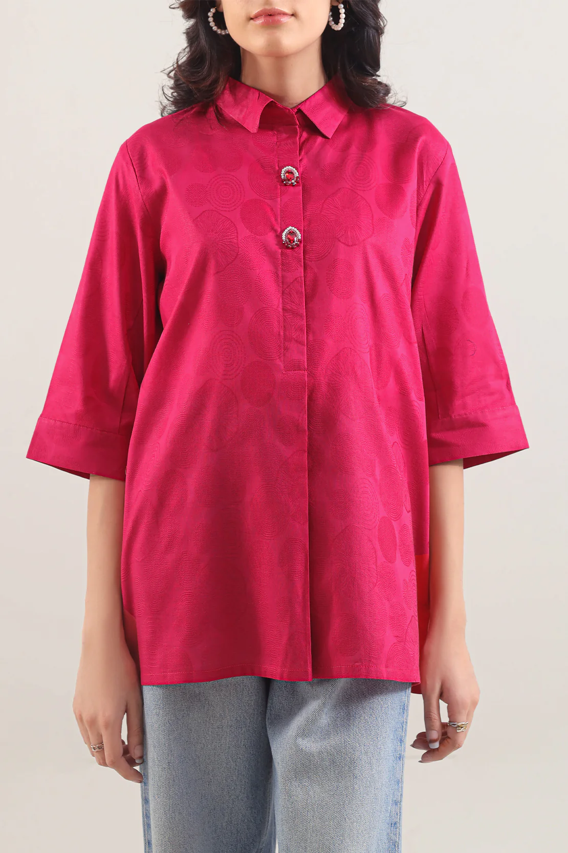 Self Jacquard Stitched Shirt - Image 2