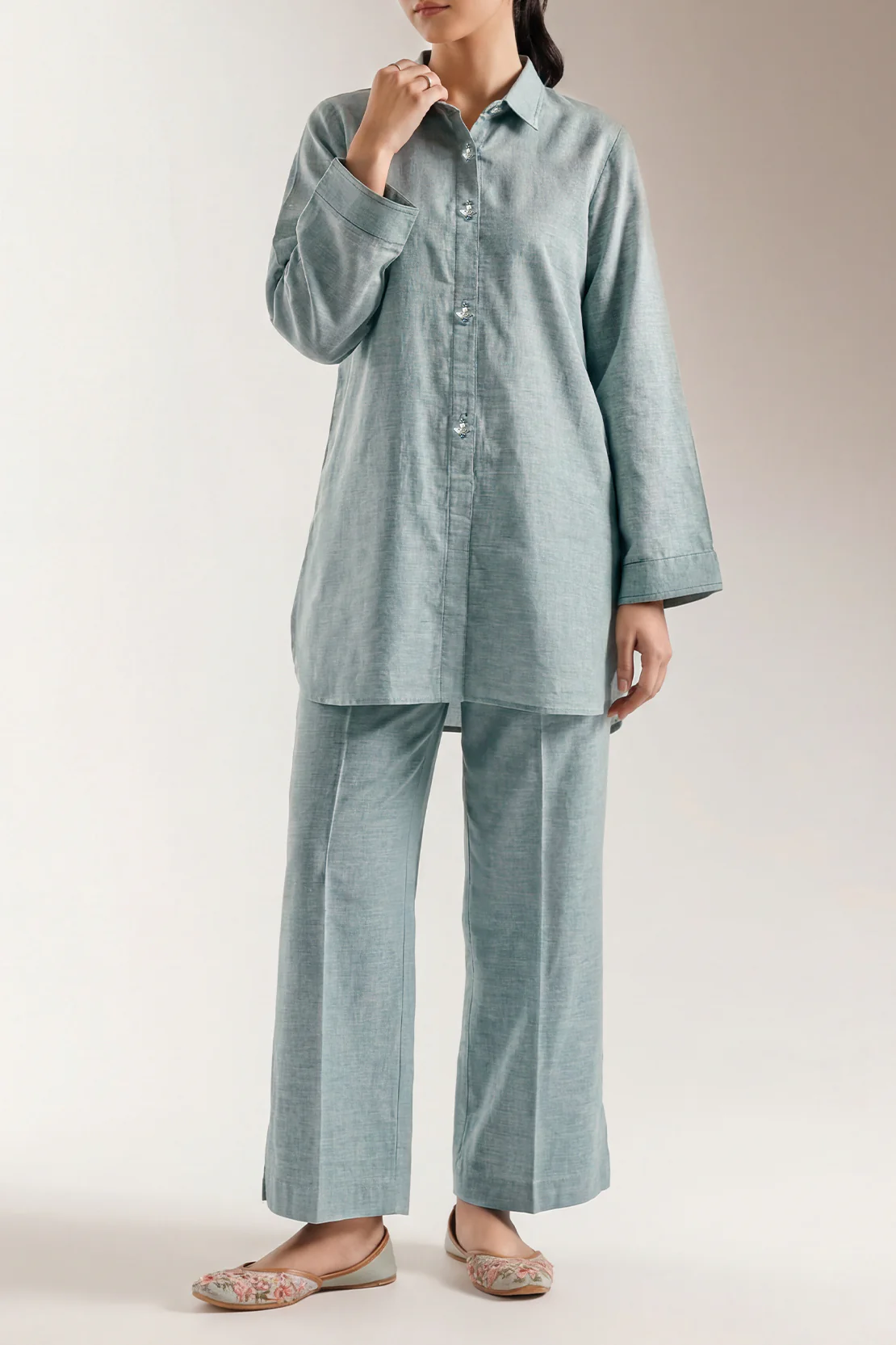 Solid Acrylic Stitched Shirt/Trouser 2 Piece