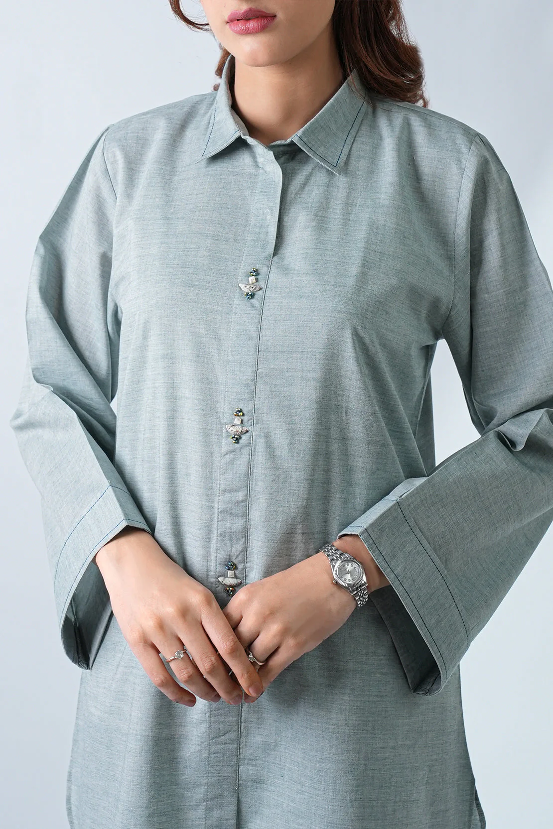 Solid Acrylic Stitched Shirt/Trouser 2 Piece - Image 2