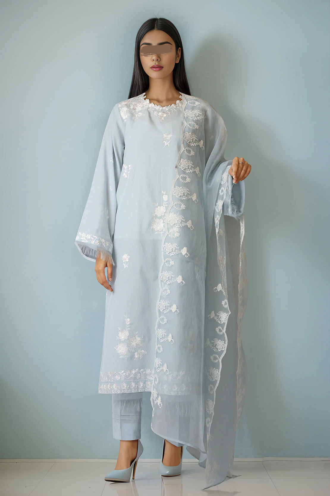 Solid Embroidered Cotton Filament Stitched 3 Piece