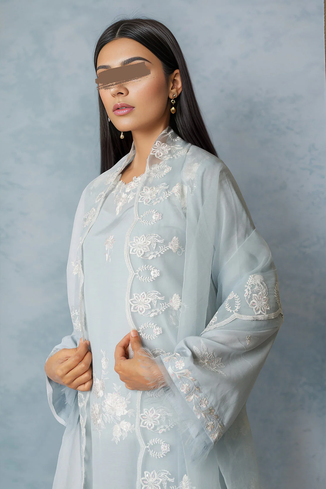 Solid Embroidered Cotton Filament Stitched 3 Piece - Image 3