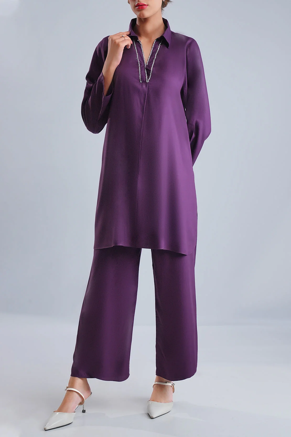Solid Dobby Crepe Stitched 2 Piece (Shirt/Trouser) - Image 2