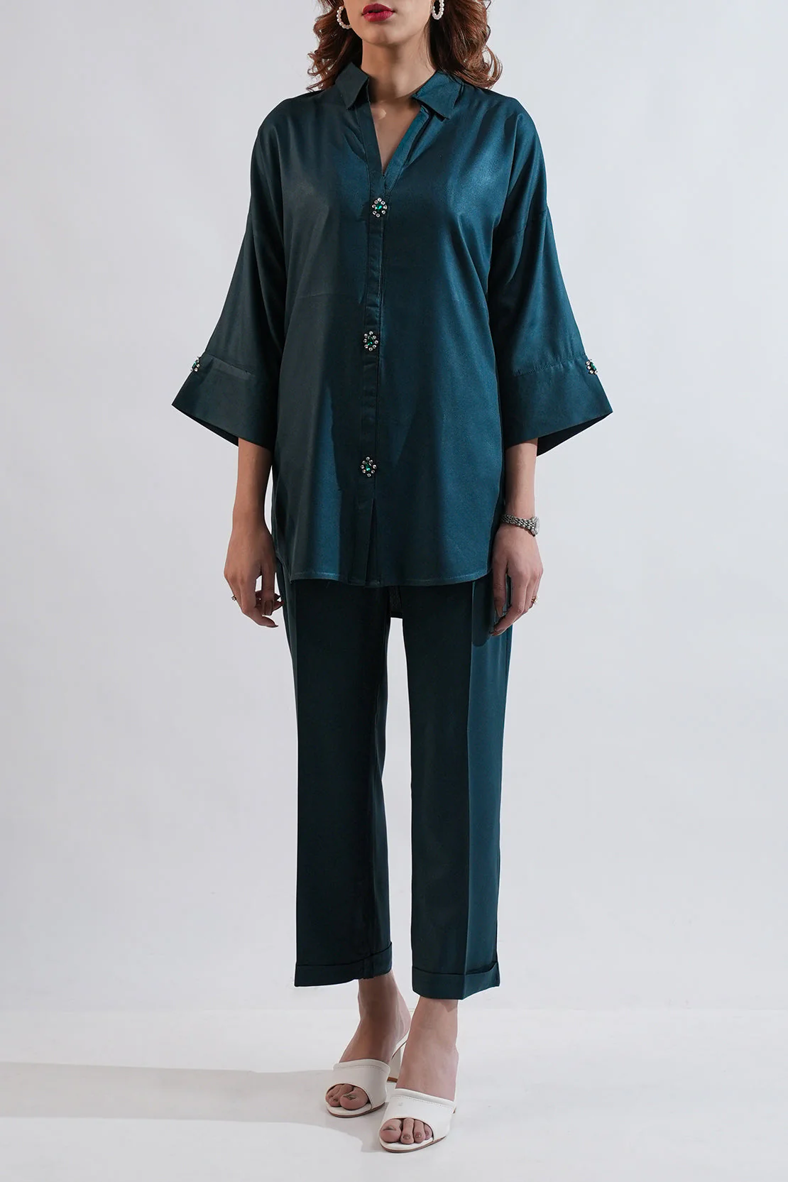 Solid Dobby Crepe Stitched 2 Piece (Shirt/Trouser) - Image 2