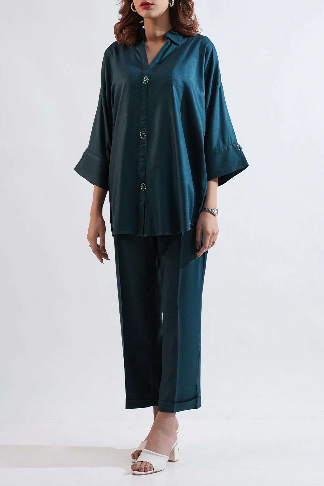 Solid Dobby Crepe Stitched 2 Piece (Shirt/Trouser) - Image 3