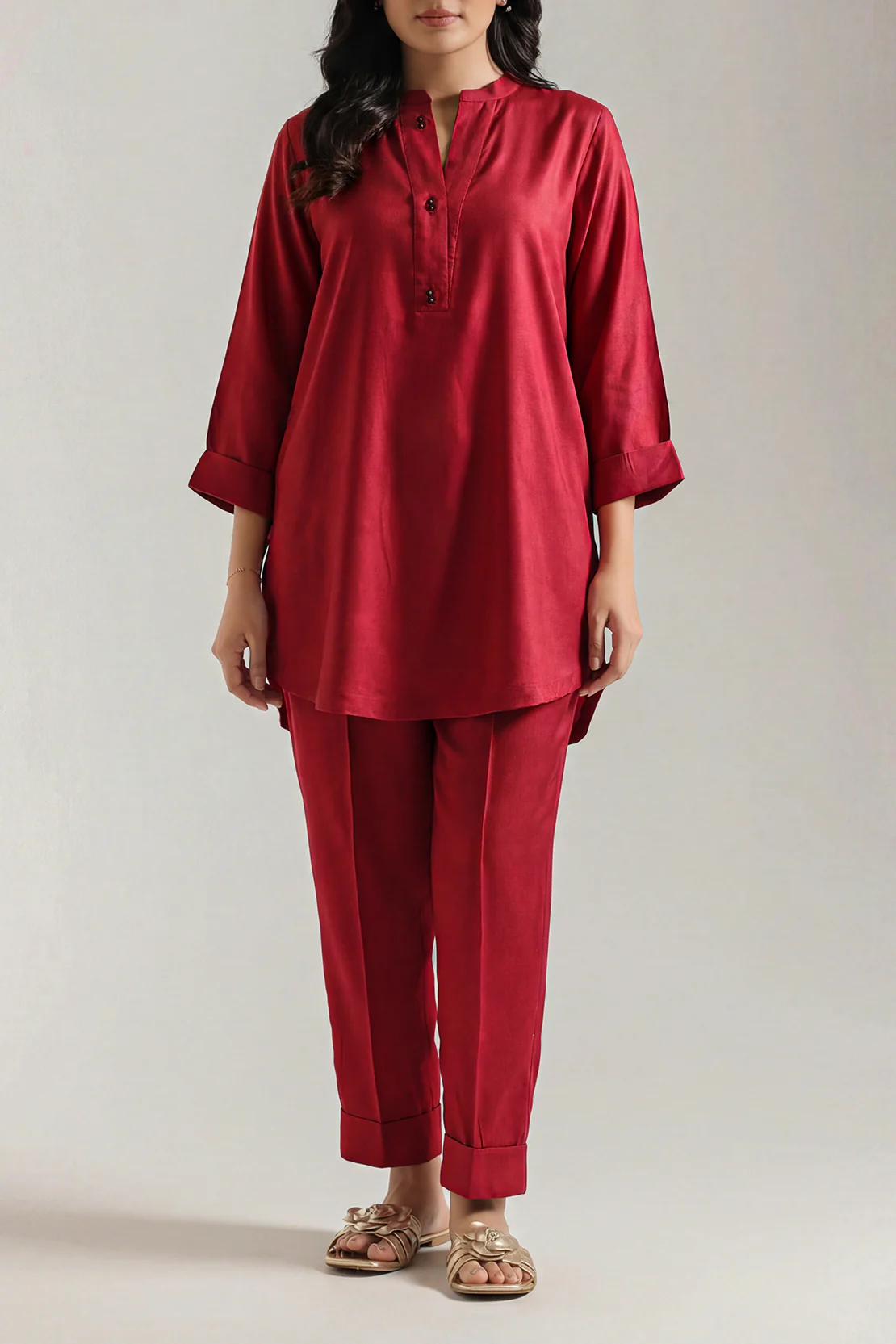 Solid Dobby Crepe Stitched Shirt - Image 2